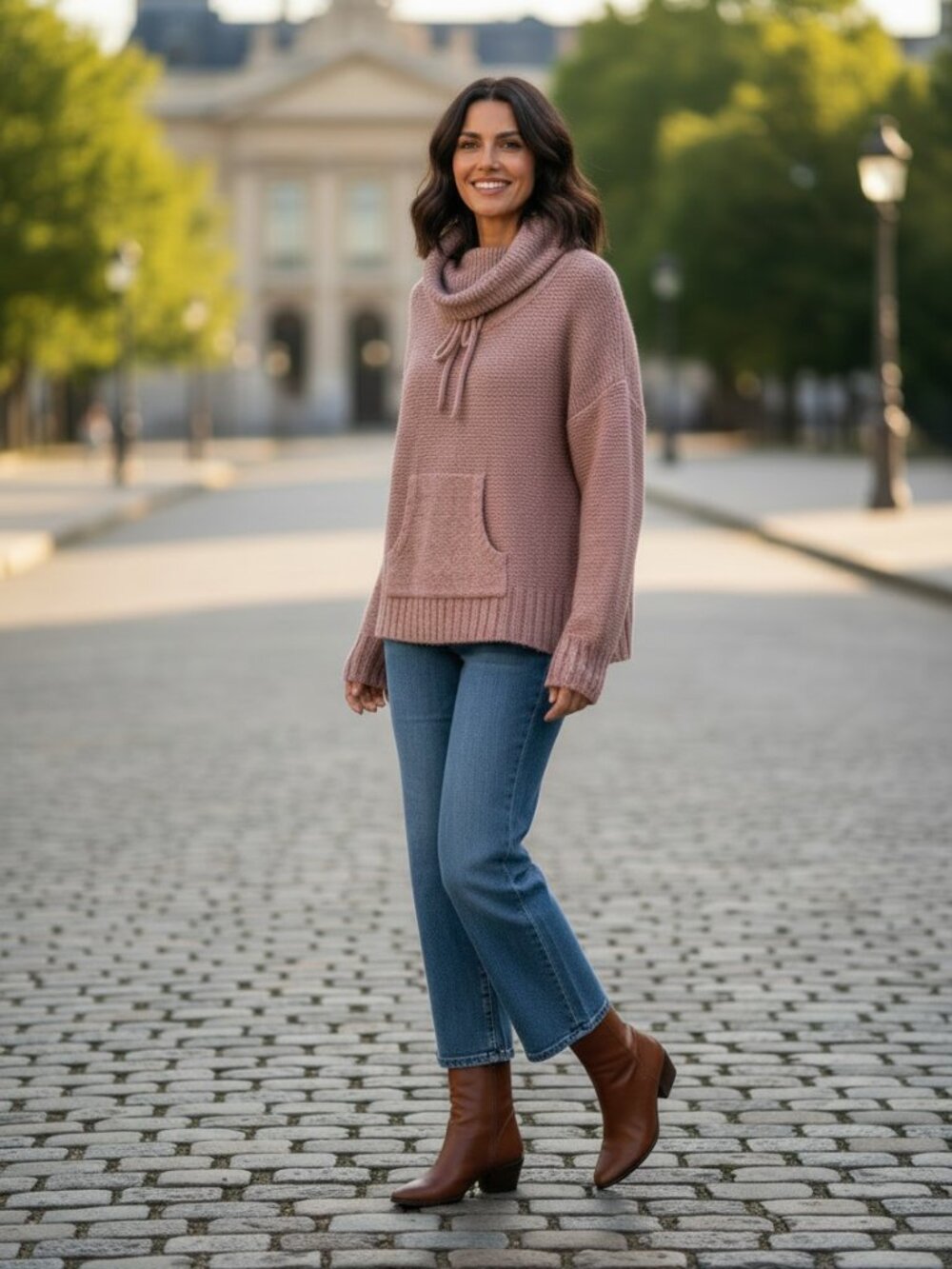 Kensie Soft Pink Chunky Oversized Cowl Neck Sweater, Small